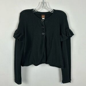 Tea Collection Black Ruffle Sleeve Cardigan Sz M 7/8